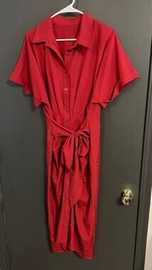 Red / rust button down front dress with wrap tie Large